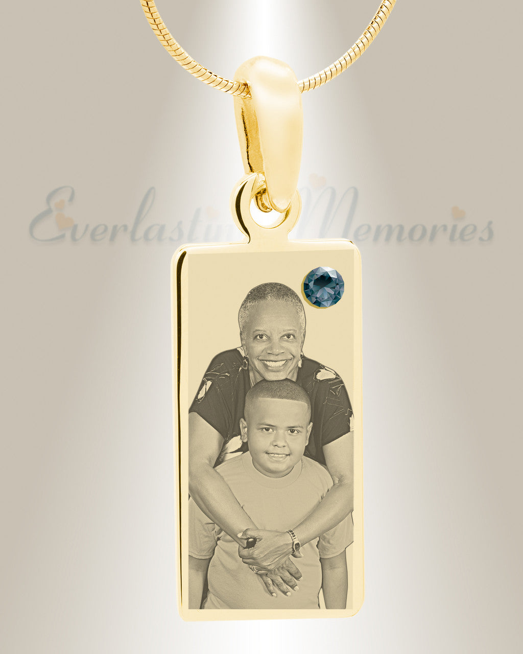 December Birthstone Gold Plated over Stainless Steel Tower Photo Pendant