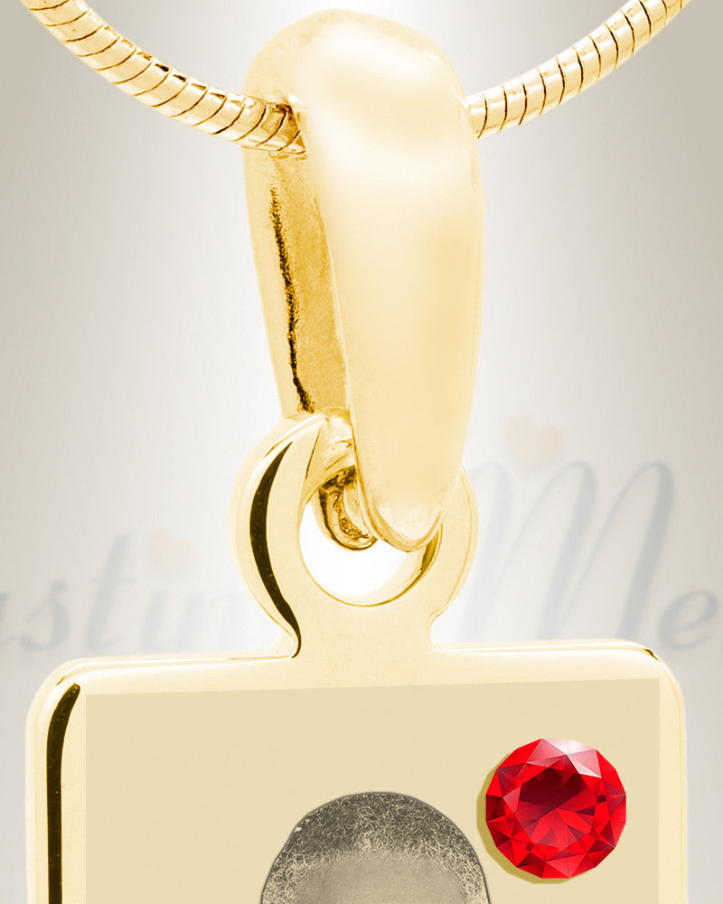 July Birthstone Gold Plated over Stainless Steel Tower Photo Pendant