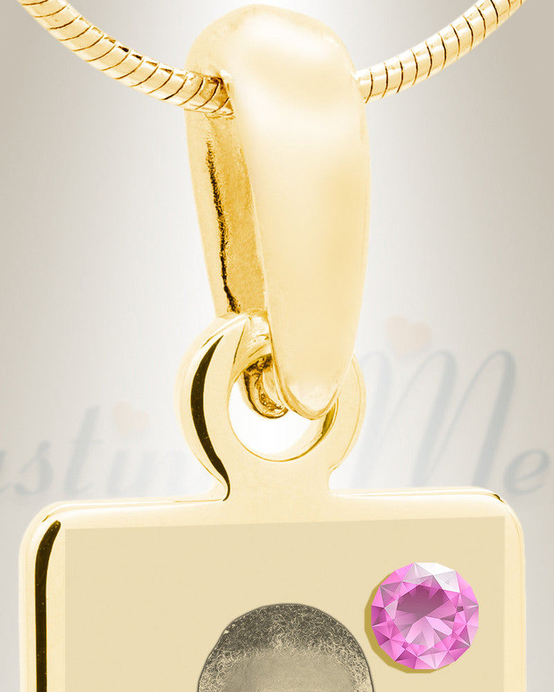June Birthstone Gold Plated over Stainless Steel Tower Photo Pendant