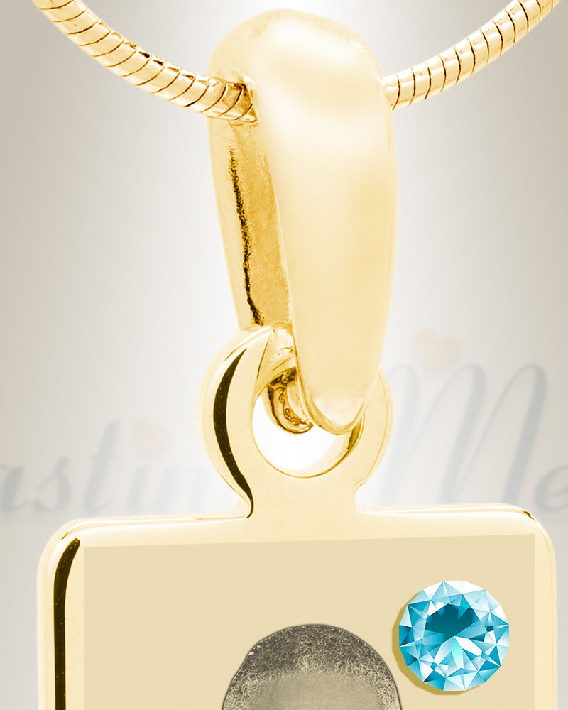 March Birthstone Gold Plated over Stainless Steel Tower Photo Pendant