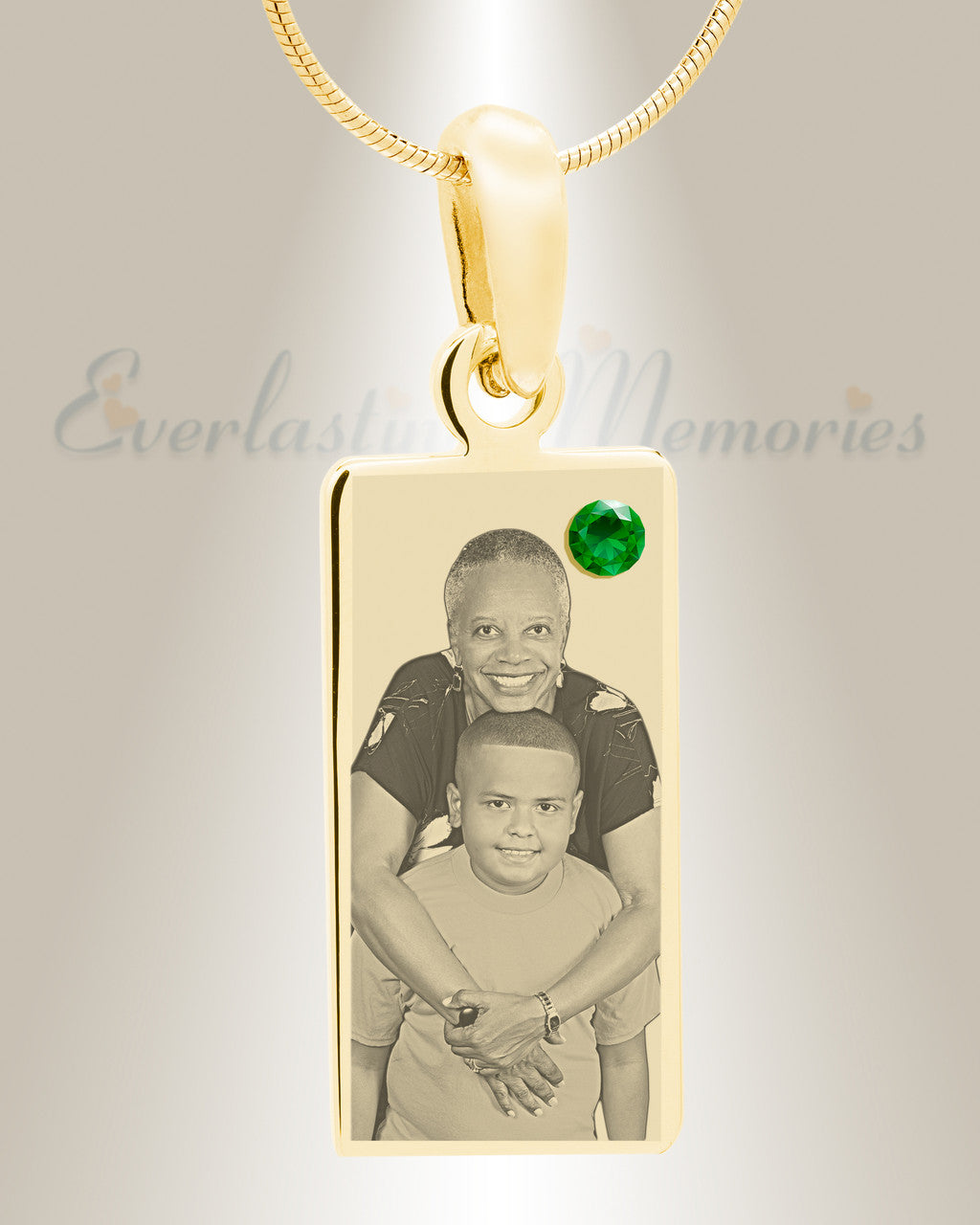 May Birthstone Gold Plated over Stainless Steel Tower Photo Pendant