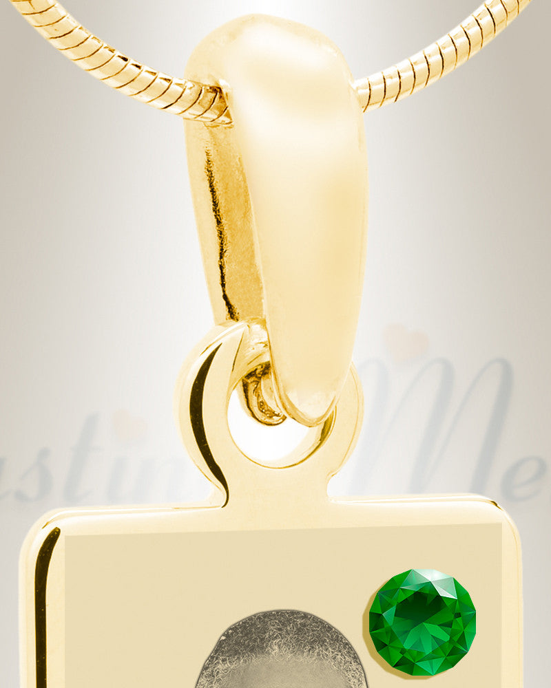 May Birthstone Gold Plated over Stainless Steel Tower Photo Pendant