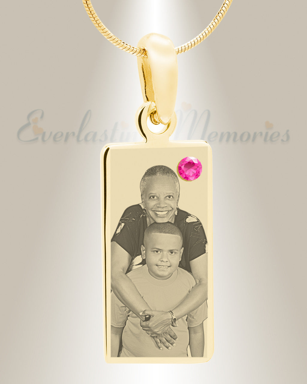 October Birthstone Gold Plated over Stainless Steel Tower Photo Pendant