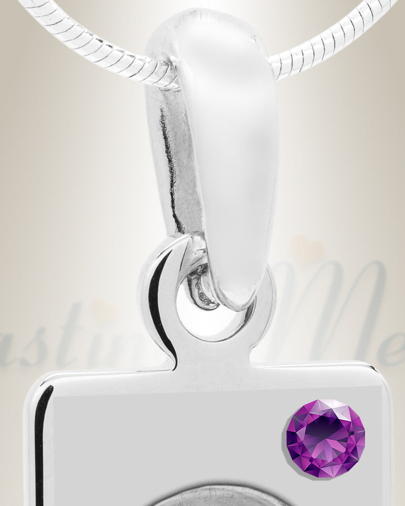 February Birthstone Stainless Steel Tower Photo Pendant