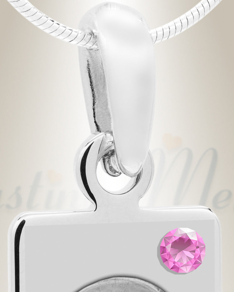 June Birthstone Stainless Steel Tower Photo Pendant