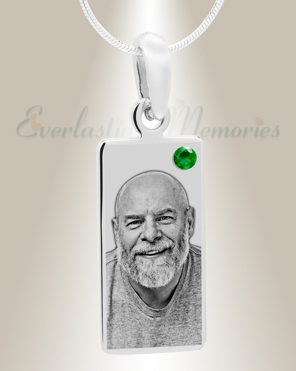 May Birthstone Stainless Steel Tower Photo Pendant