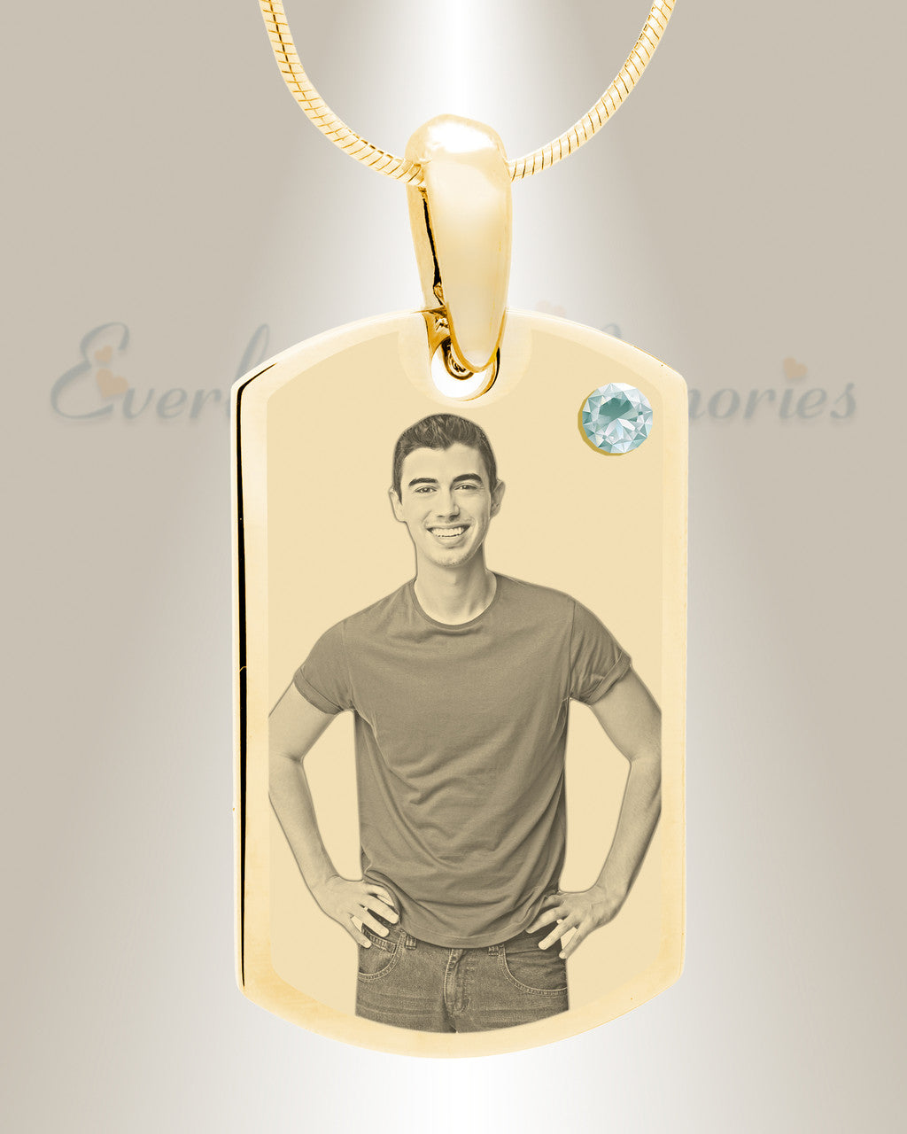 Birthstone Small Dog Tag April Gold Plated over Stainless Steel Photo Pendant