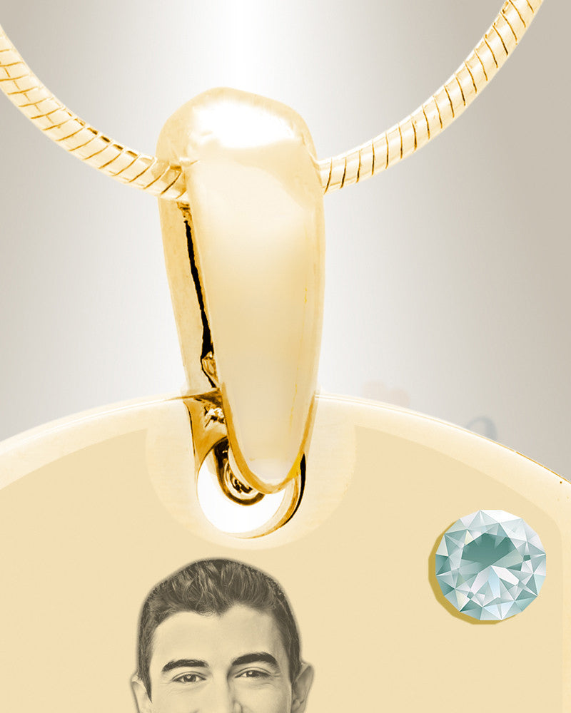 Birthstone Small Dog Tag April Gold Plated over Stainless Steel Photo Pendant