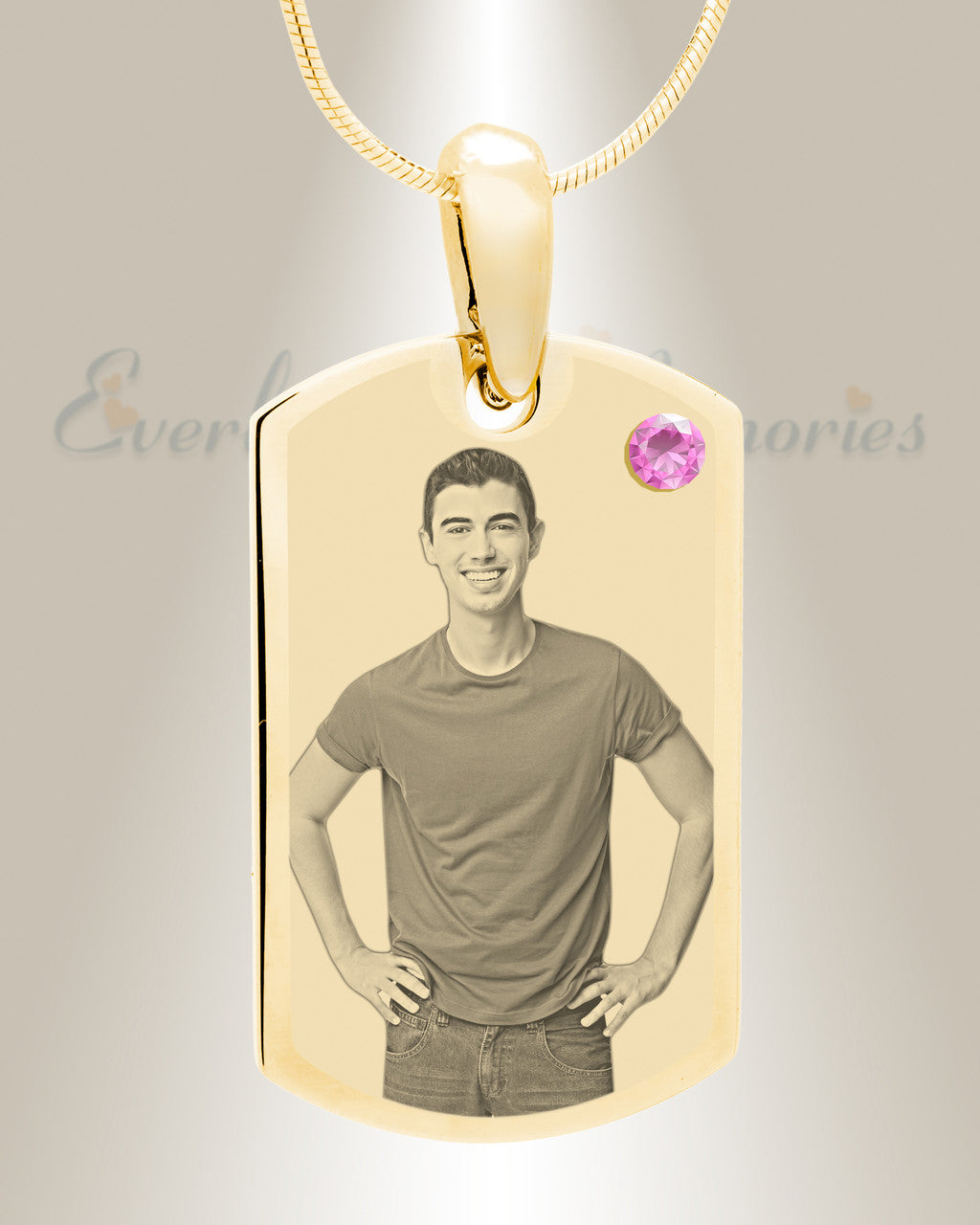 Birthstone Small Dog Tag June Gold Plated over Stainless Steel Photo Pendant