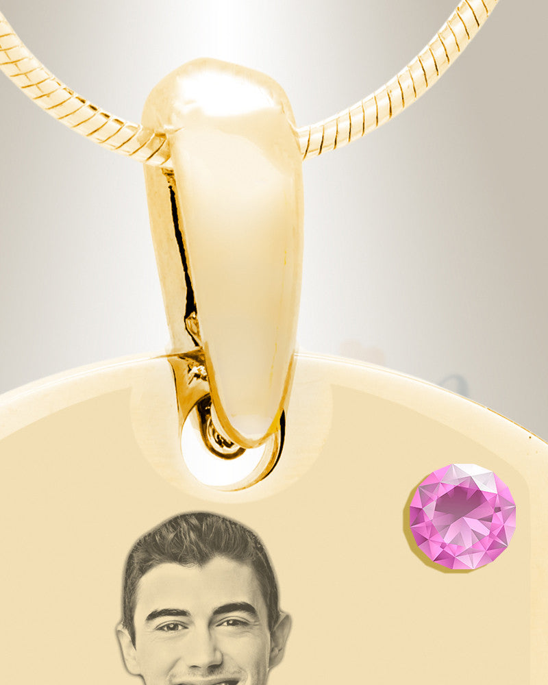 Birthstone Small Dog Tag June Gold Plated over Stainless Steel Photo Pendant