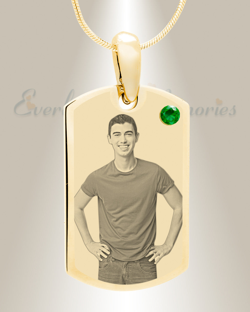 Birthstone Small Dog Tag May Gold Plated over Stainless Steel Photo Pendant