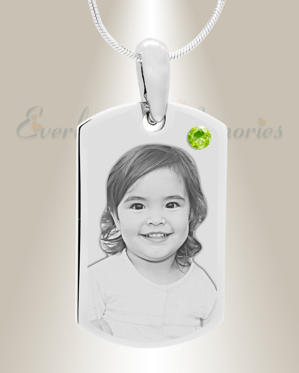 Birthstone Small Dog Tag August Stainless Steel Photo Pendant