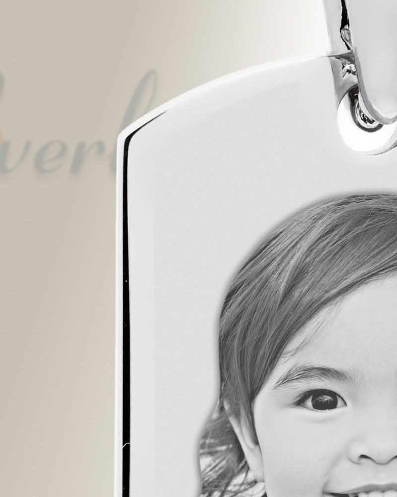 Birthstone Small Dog Tag October Stainless Steel Photo Pendant
