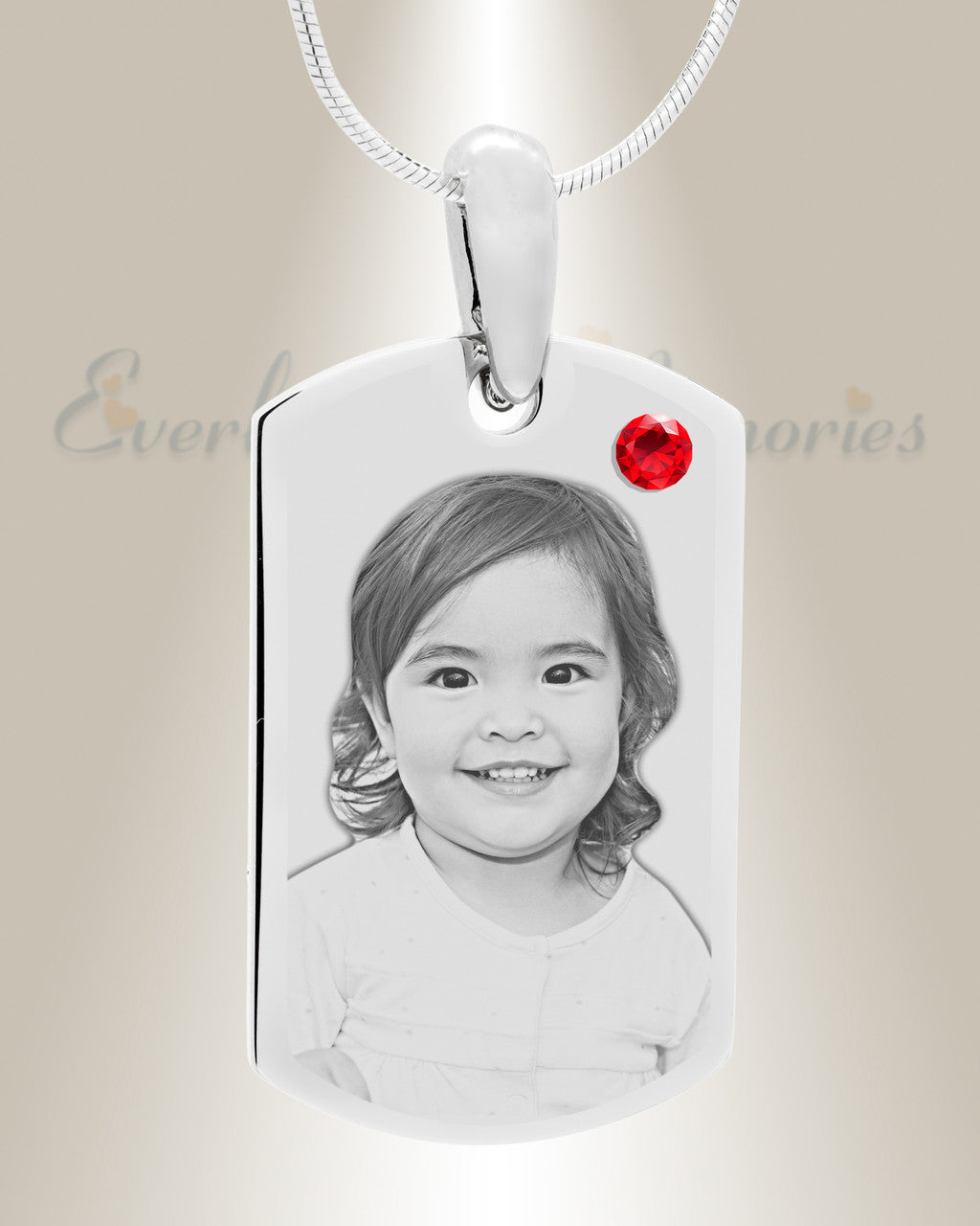 Birthstone Small Dog Tag July Stainless Steel Photo Pendant