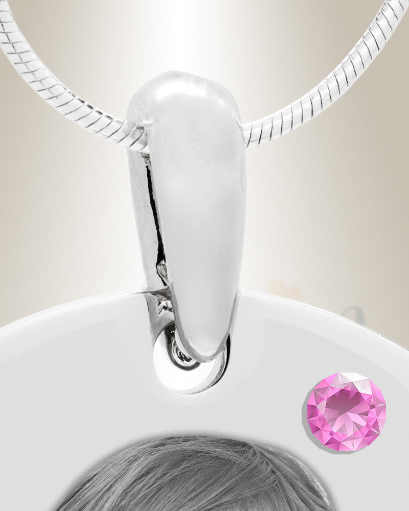 Birthstone Small Dog Tag June Stainless Steel Photo Pendant