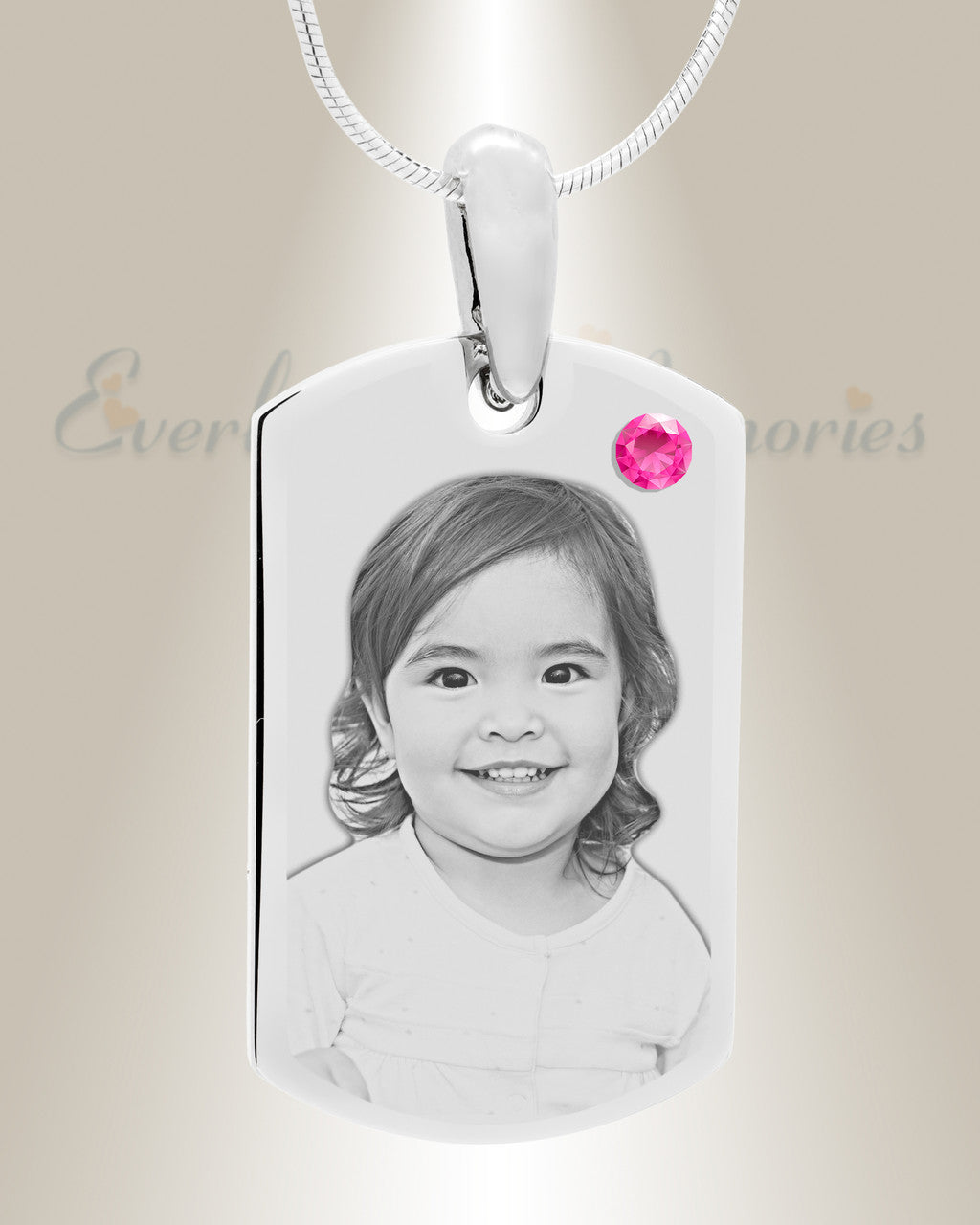 Birthstone Small Dog Tag October Stainless Steel Photo Pendant