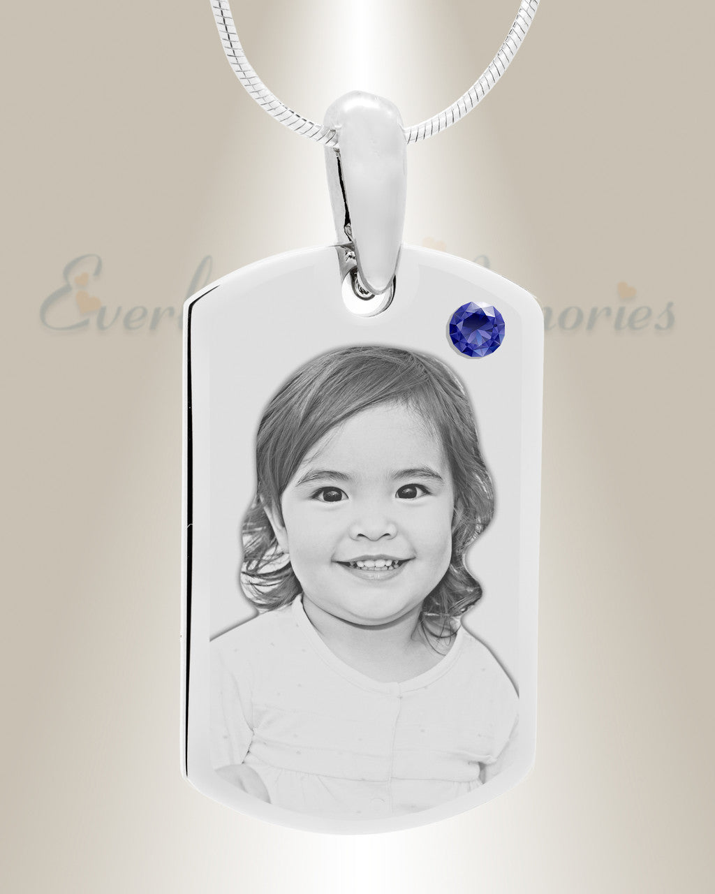 Birthstone Small Dog Tag September Stainless Steel Photo Pendant