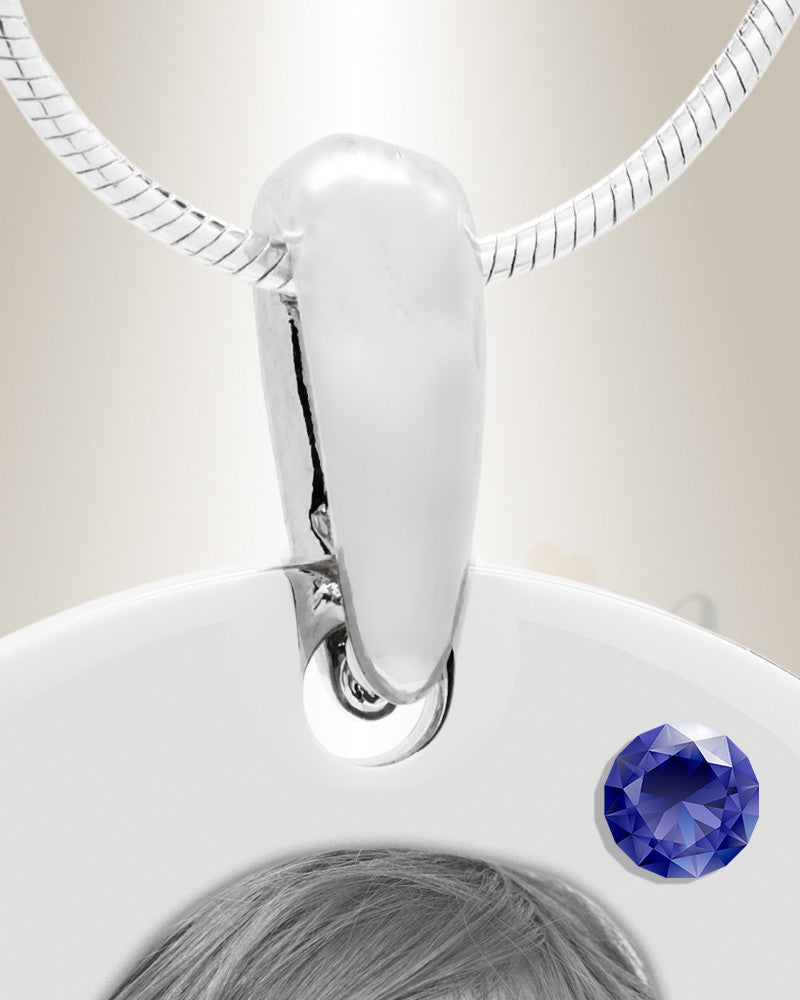 Birthstone Small Dog Tag September Stainless Steel Photo Pendant