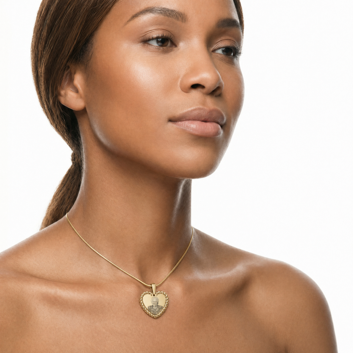 Gold Plated over Stainless Portrait Photo Heart Pendant