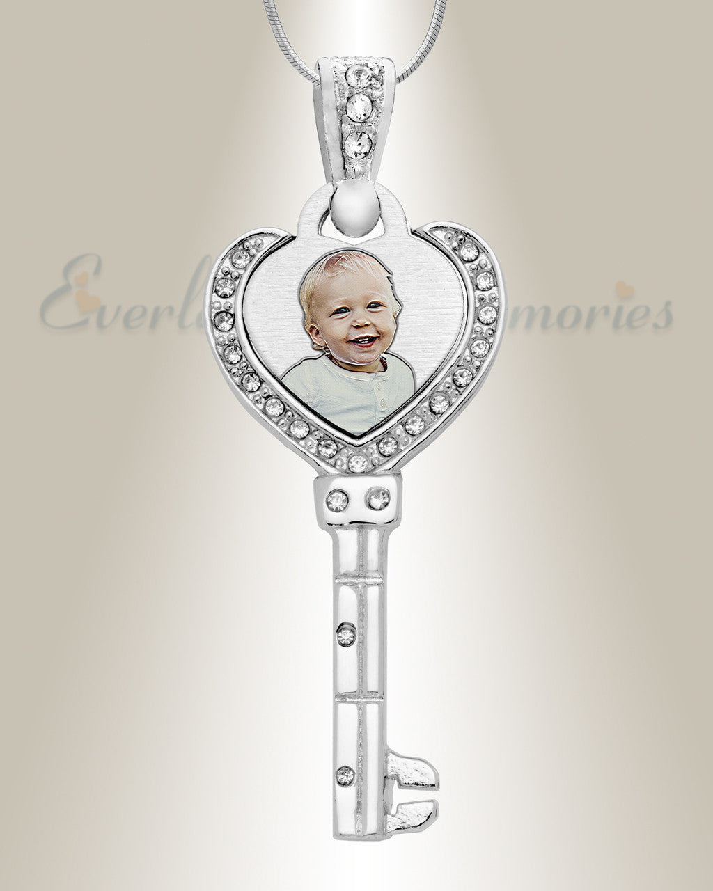 Jeweled Heart Key Color Photo Pendant