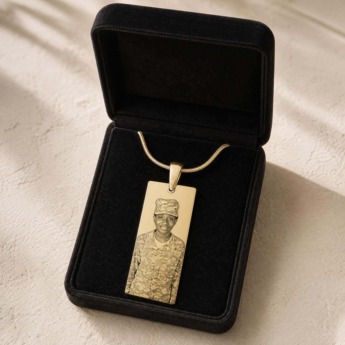 Gold Plated over Stainless Steel Stately Rectangle Photo Pendant