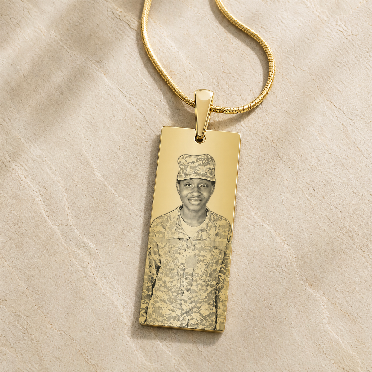 Gold Plated over Stainless Steel Stately Rectangle Photo Pendant