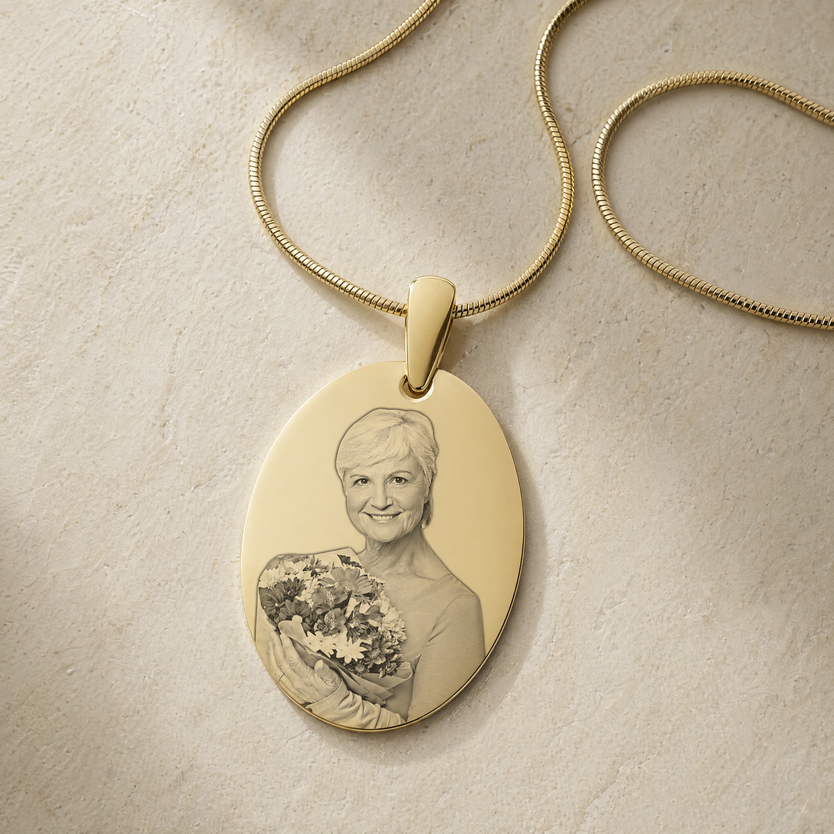 Gold Plated over Stainless Steel Circular Portrait Photo Pendant