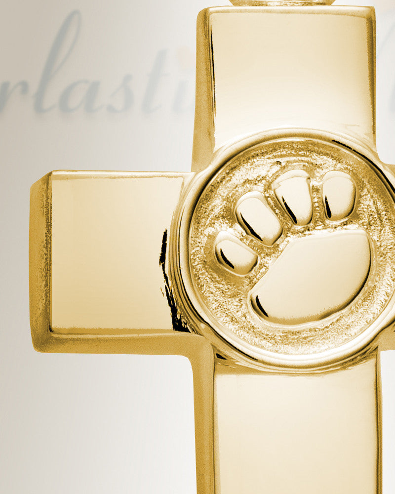 14K Gold Devoted Paw Cross Memorial Locket