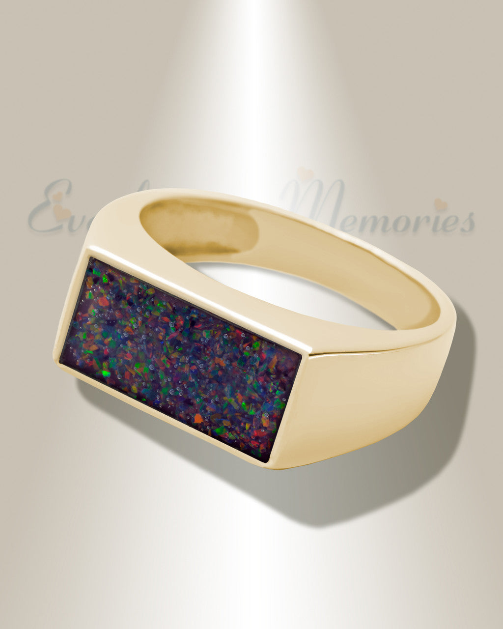 Solid 14K Gold Men's Drexel Ash Ring with Black Flame Opal