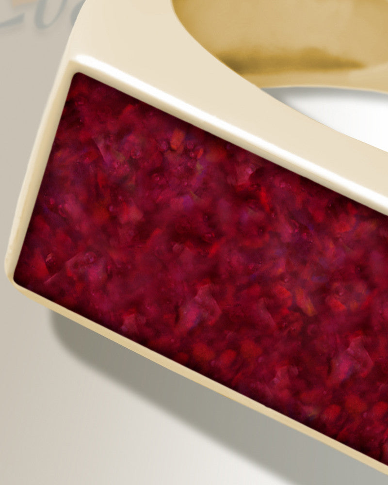 Solid 14K Gold Men's Drexel Ash Ring with Scarlet Pearl Opal