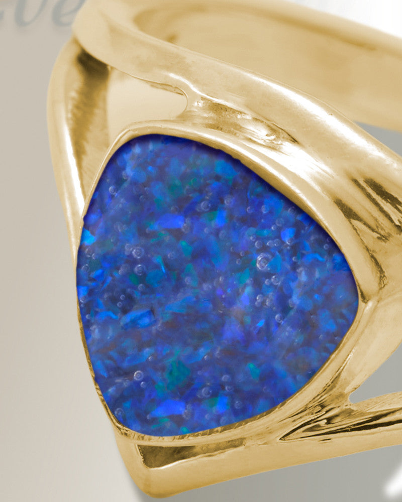 Solid 14K Gold Women's Willowbrook Ash Ring with Opal Blue Waters