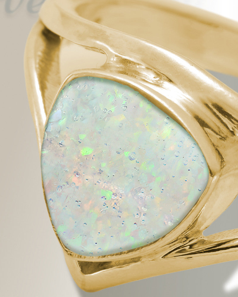 Solid 14K Gold Women's Willowbrook Ash Ring with Crushed Cream Opal