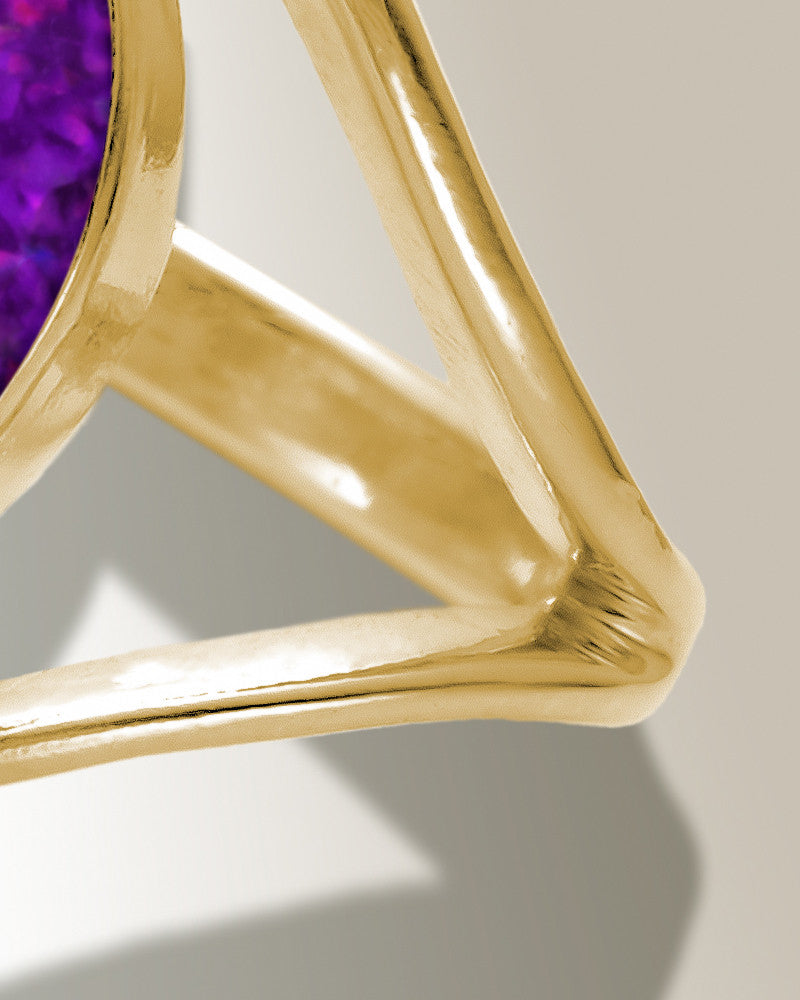Solid 14K Gold Women's Spinnacker Ash Ring with Lilac Pearl Opal