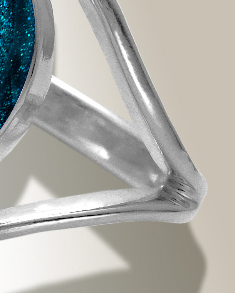 Women's Sterling Silver Spinnacker Ash Ring with Aqua