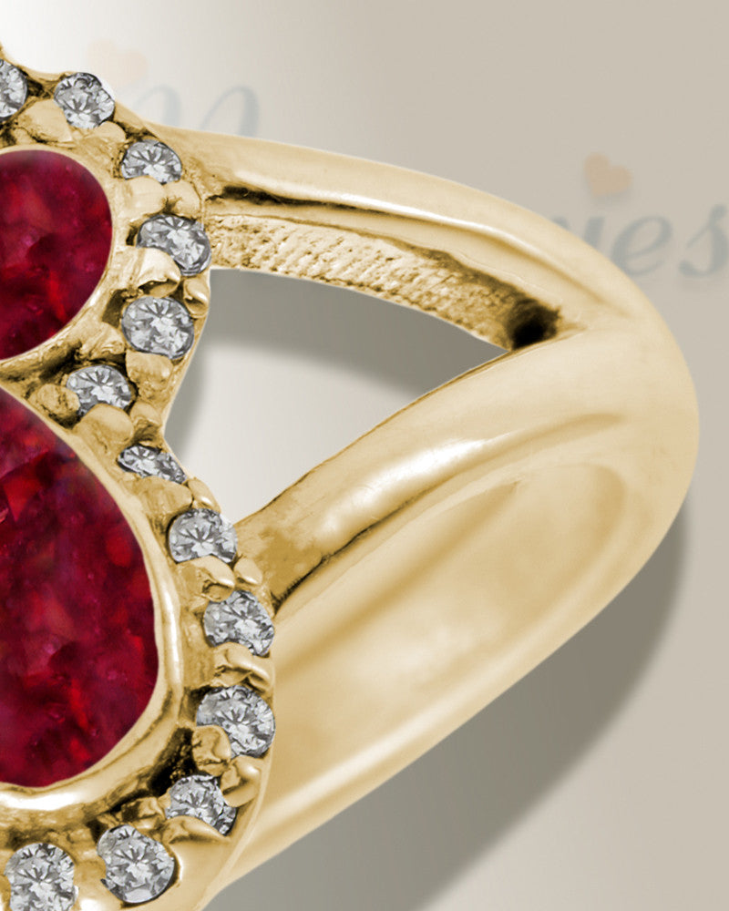 Solid 14K Gold Women's Paw Print Ash Ring with Scarlet Pearl Opal