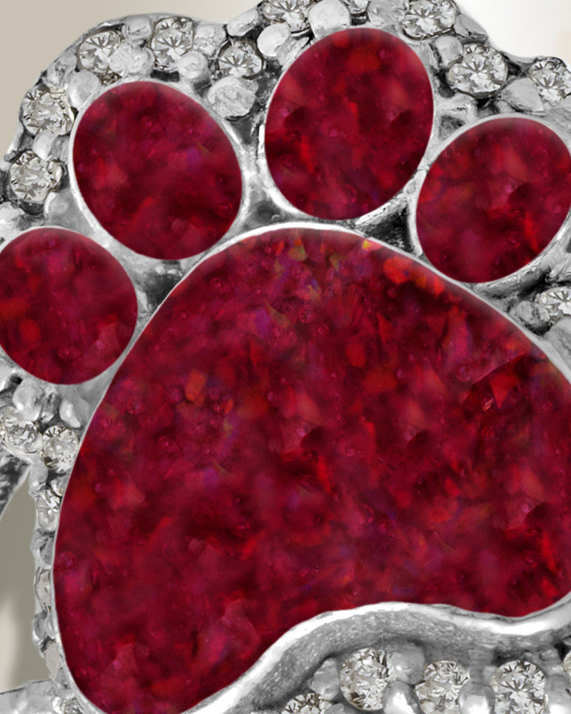 Women's Sterling Silver Paw Print Ash Ring with Scarlet Pearl Opal