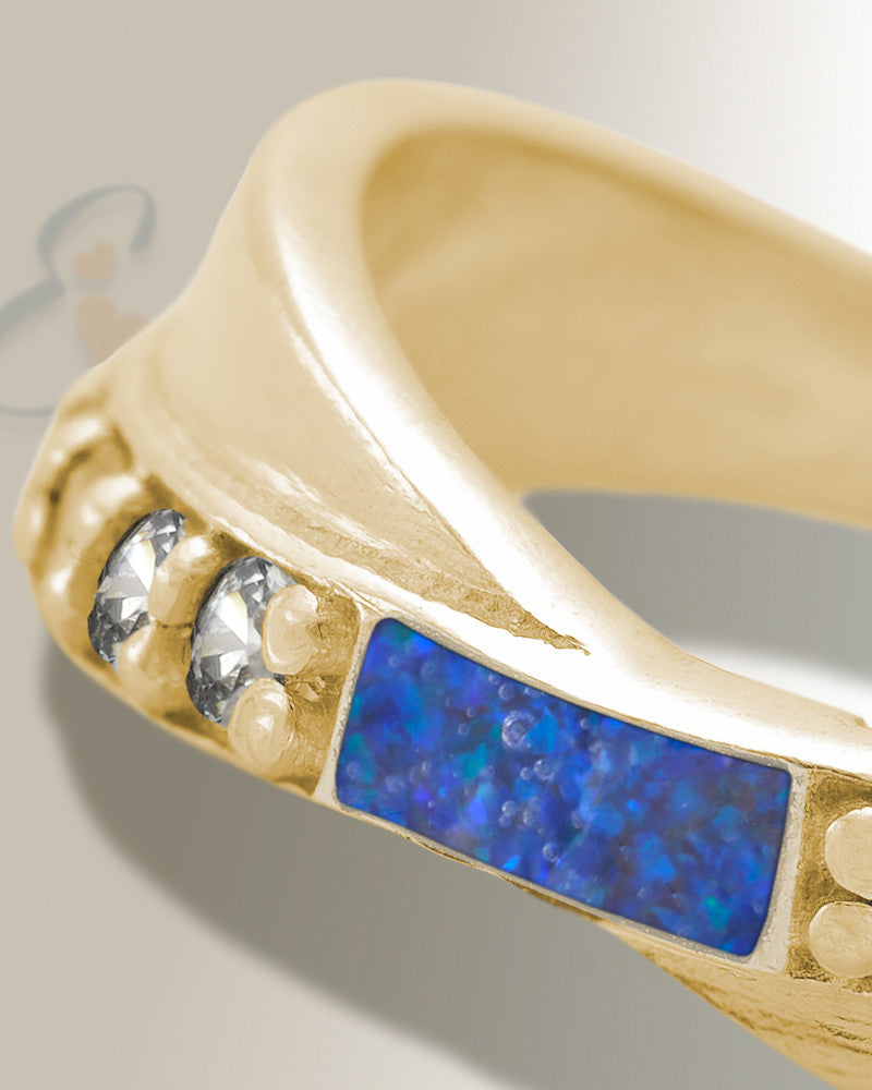 Solid 14K Gold Women's Claiborne Ash Ring with Opal Blue Waters