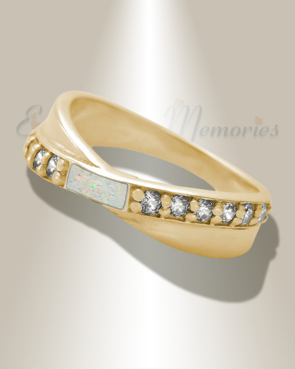 Solid 14K Gold Women's Claiborne Ash Ring with Crushed Cream Opal