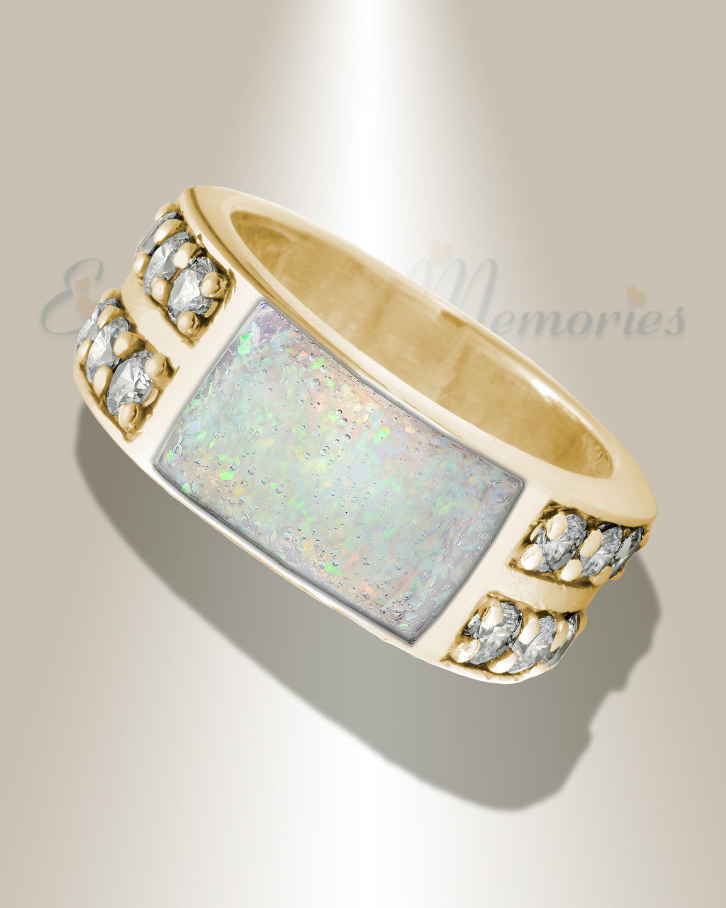 Solid 14K Gold Men's Yellowstone Ash Ring with Crushed Cream Opal