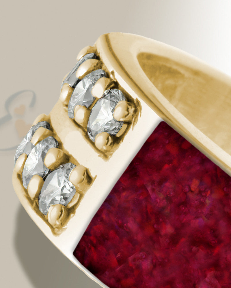 Solid 14K Gold Men's Yellowstone Ash Ring with Scarlet Pearl Opal