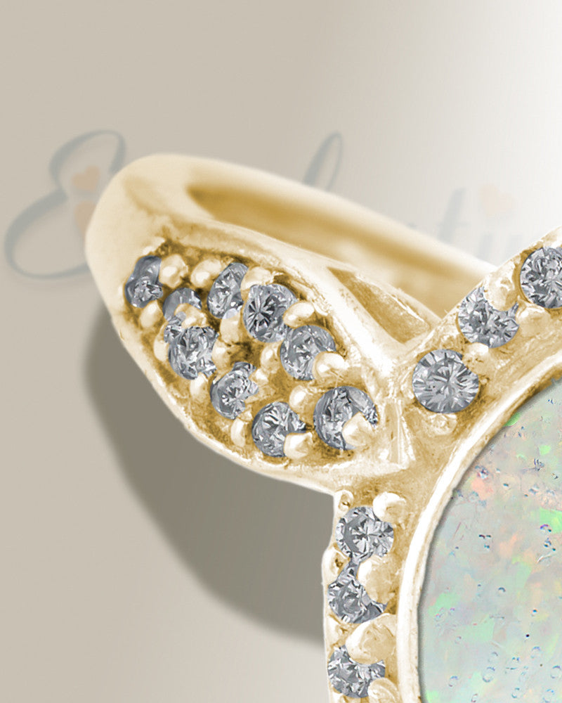 Solid 14K Gold Women's Sanctuary Ash Ring with Crushed Cream Opal
