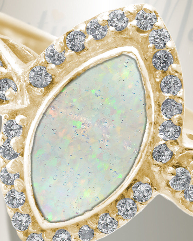 Solid 14K Gold Women's Sanctuary Ash Ring with Crushed Cream Opal