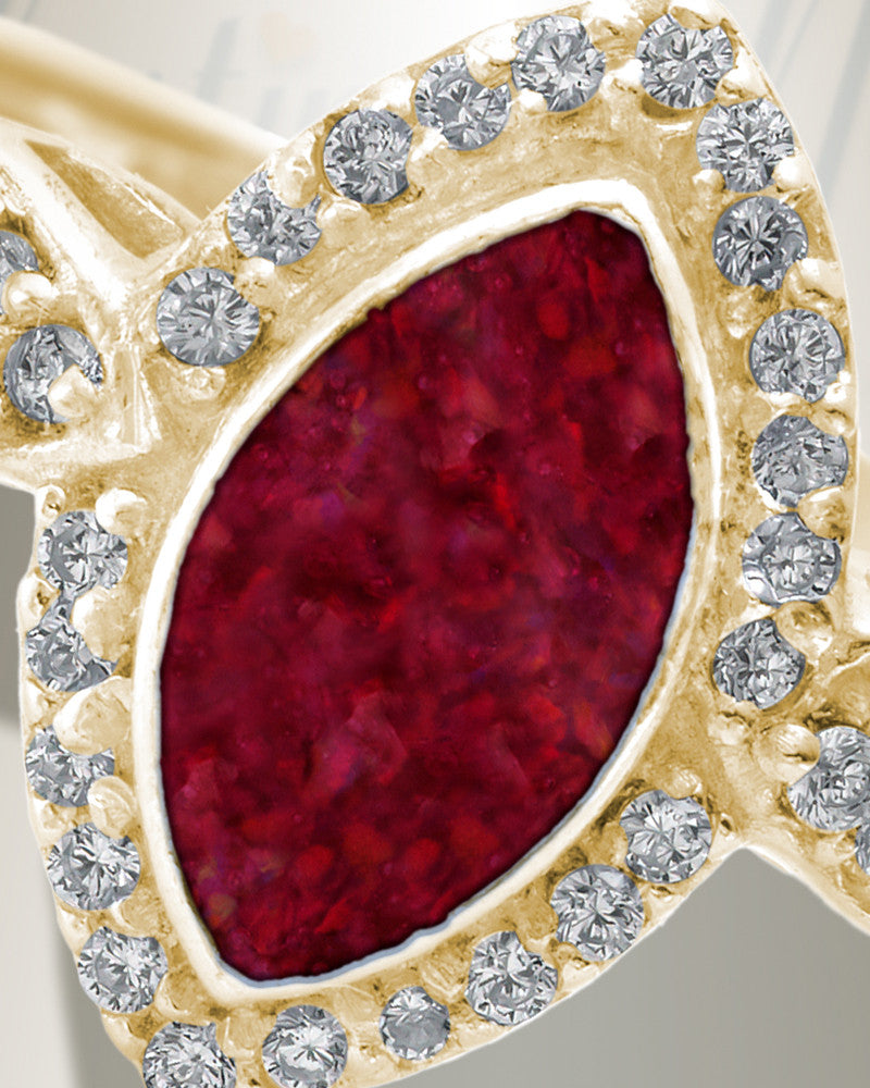 Solid 14K Gold Women's Sanctuary Ash Ring with Scarlet Pearl Opal