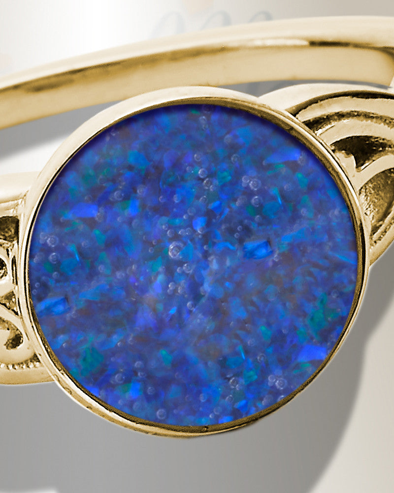 Solid 14K Gold Women's Katina Ash Ring with Opal Blue Waters