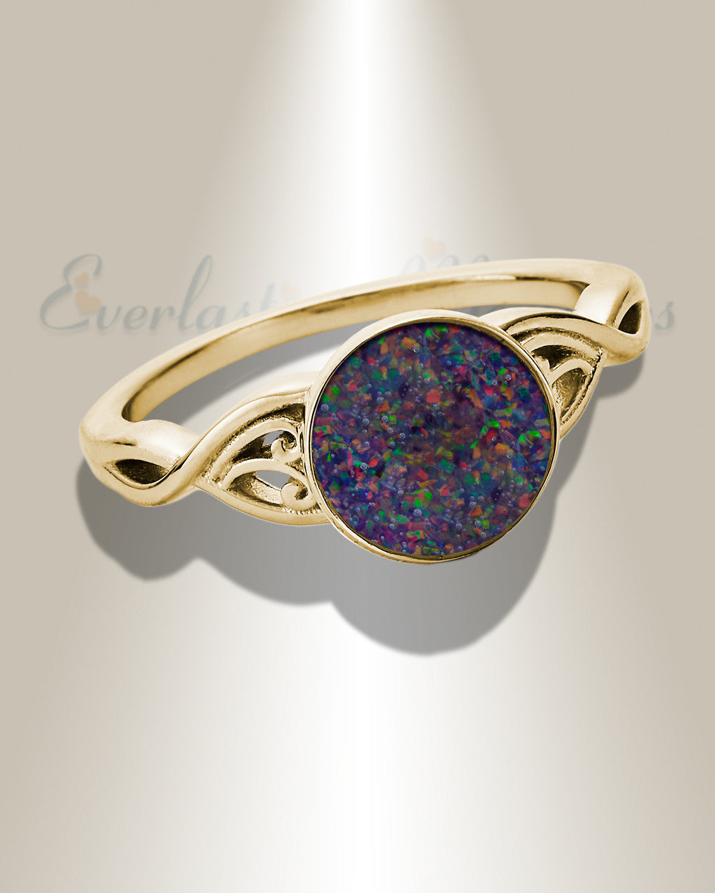 Solid 14K Gold Women's Katina Ash Ring with Black Flame Opal
