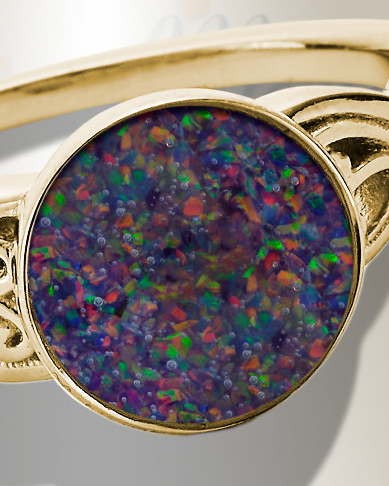 Solid 14K Gold Women's Katina Ash Ring with Black Flame Opal