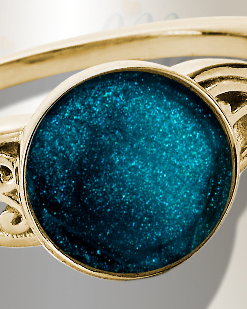 Solid 14K Gold Women's Katina Ash Ring with Aqua