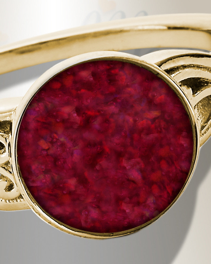 Solid 14K Gold Women's Katina Ash Ring with Scarlet Pearl Opal