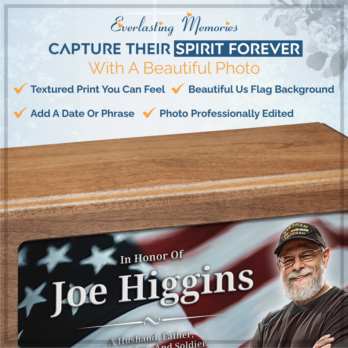 Veteran Flag Cremation Urn With Photo