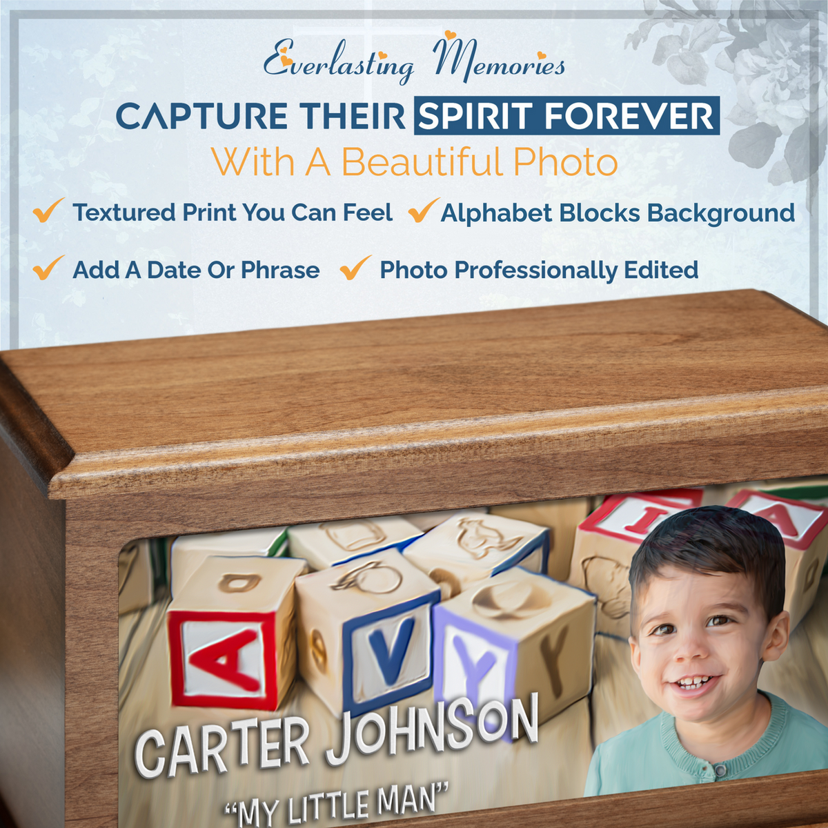 Alphabet Blocks Photo Urn for Ashes